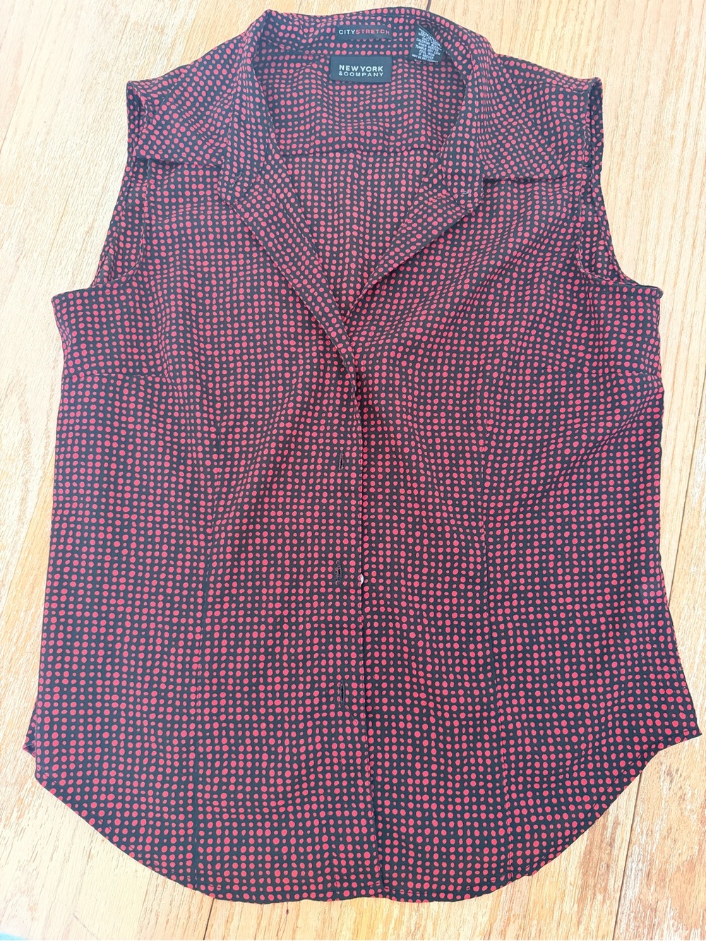 New York & Company Black Sleeveless Dot-Print Blouse